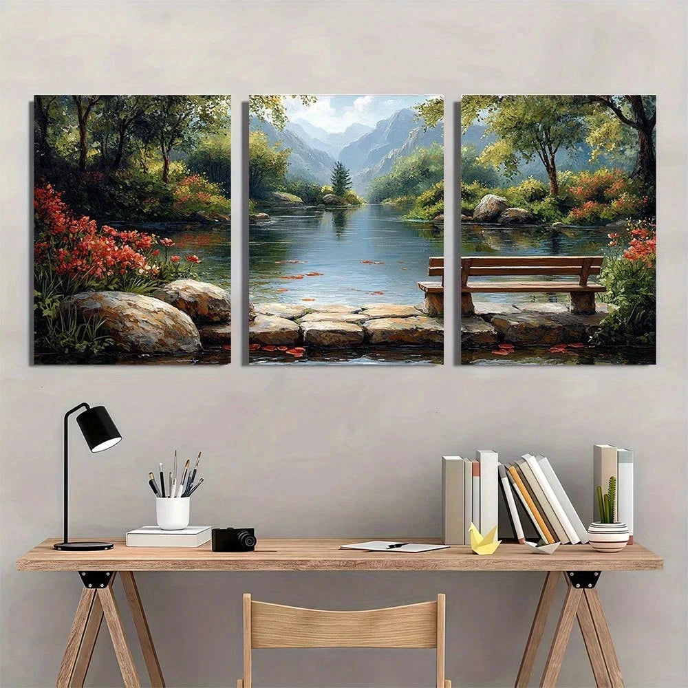 3pcs Scenery Garden Painting Nature Scenery Metal Print Ready to Hang Art - Bella Home Decor