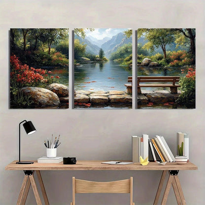 3pcs Scenery Garden Painting Nature Scenery Metal Print Ready to Hang Art - Bella Home Decor
