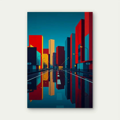 Vibrant Skyscraper Reflections 60x90cm Metal Print Ready to Hang