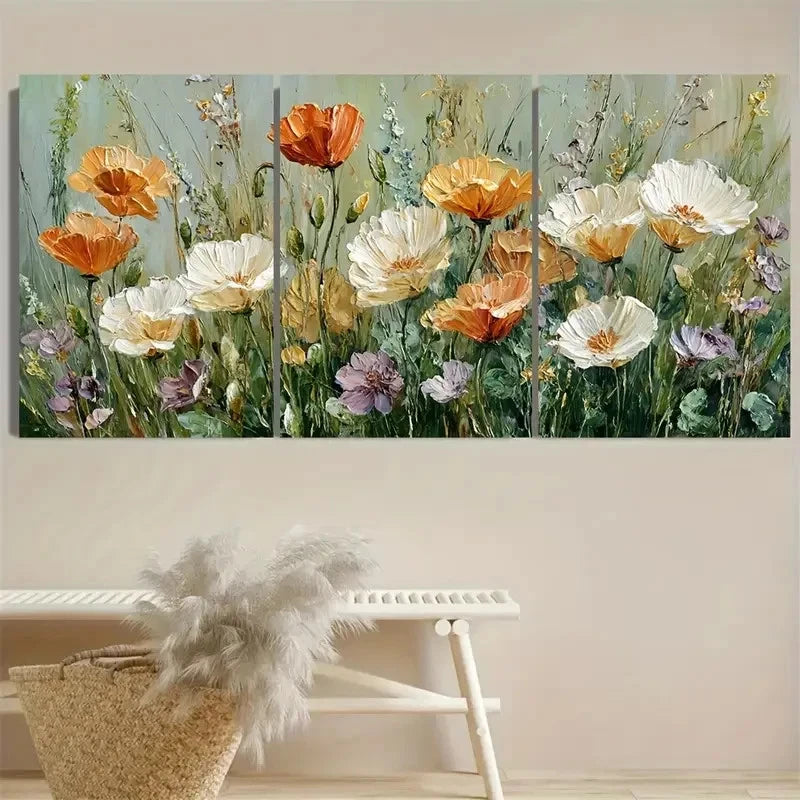 3pcs California Poppy Meadow Wall Art Set Canvas Framed 60x90cm - High Quality Print 100% Australian Made Wall Canvas Ready to Hang - Bella Home Decor