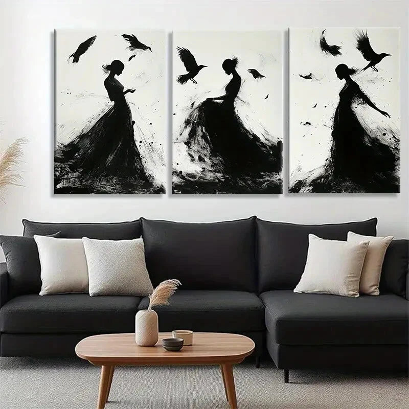 3pcs Elegant Black and White Abstract Dance Metal Print Ready to Hang Art - Bella Home Decor