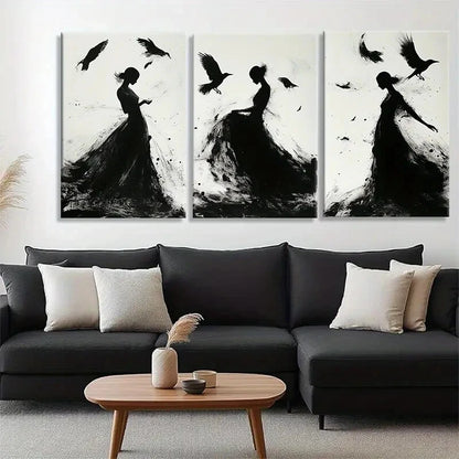 3pcs Elegant Black and White Abstract Dance Metal Print Ready to Hang Art - Bella Home Decor