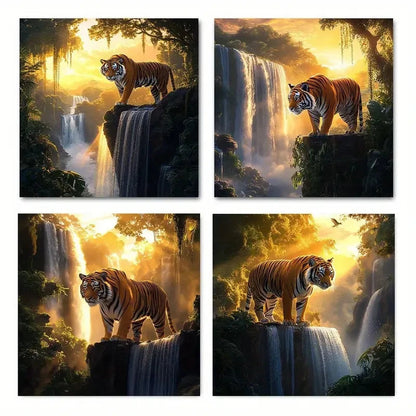 4pcs Waterfall tigerWall Art Canvas Framed