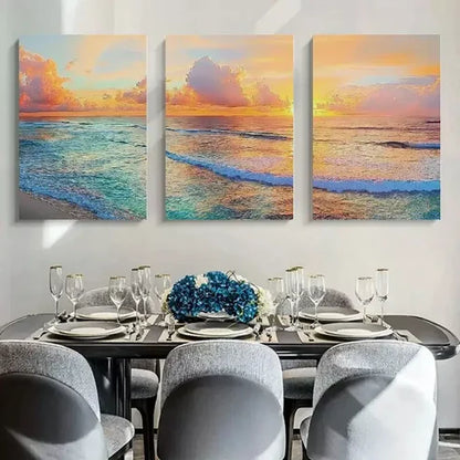 3pcs Sunset Ocean Beach Canvas Unframed - High Quality Print 100% Australian Made Wall Canvas