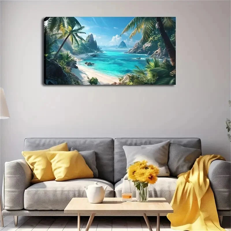 Tropical Palm Trees & Lush Wall Art Canvas Office Home Room Framed 120x60cm - Bella Home Decor