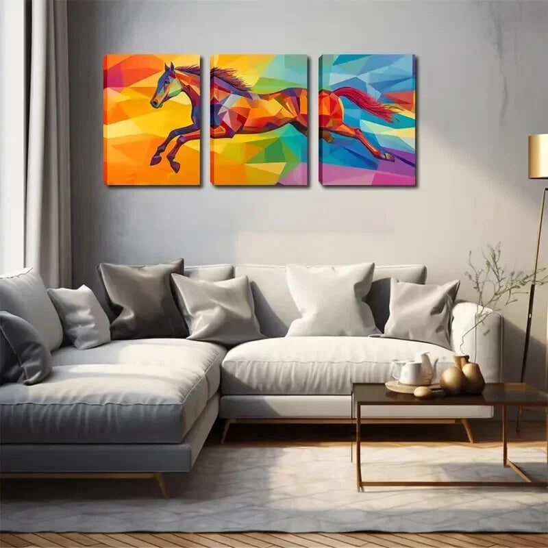 3pcs Horse Geometric Composition Perfect Wall Art Set Canvas Framed 40x60cm - High Quality Print 100% Australian Made Wall Canvas Ready to Hang - Bella Home Decor