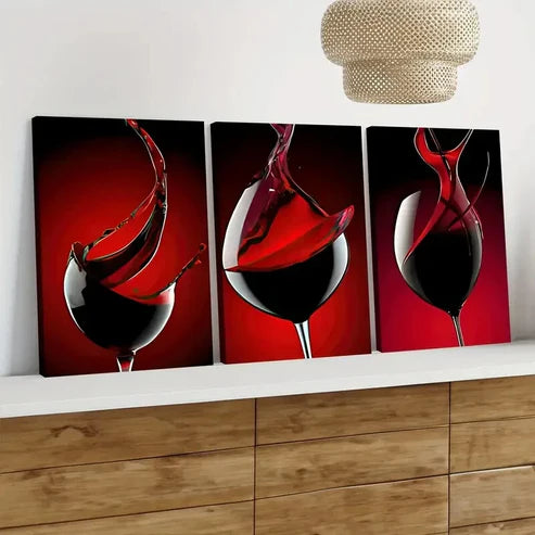 3pcs Red Wine Glass Black Stunning Red Wall Art Set Canvas Unframed - High Quality Print 100% Australian Made Wall Canvas