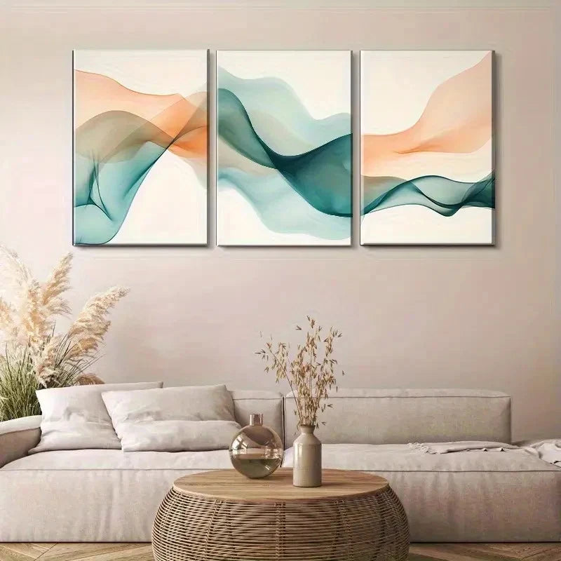 3pcs Modern Abstract Waves Fluid Motion Print Metal Print Ready to Hang Art - Bella Home Decor