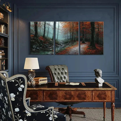 3pcs Autumn Forest Pathway Tranquil Scene Metal Print Ready to Hang Art