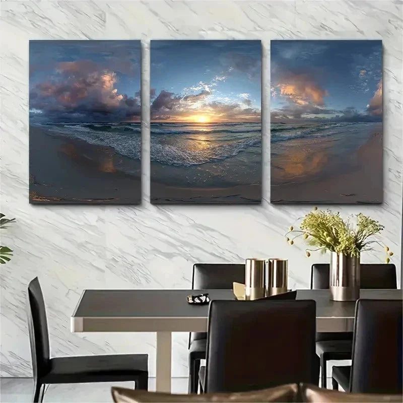 3pcs Sun & Cloud Beach Sunset Gulf Perfect Wall Art Set Canvas Framed 50x70cm - High Quality Print 100% Australian Made Wall Canvas Ready to Hang