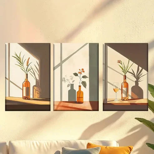 3pcs Vibrant minimalist style floral Wall Art Set Canvas Unframed - High Quality Print 100% Australian Made Wall Canvas
