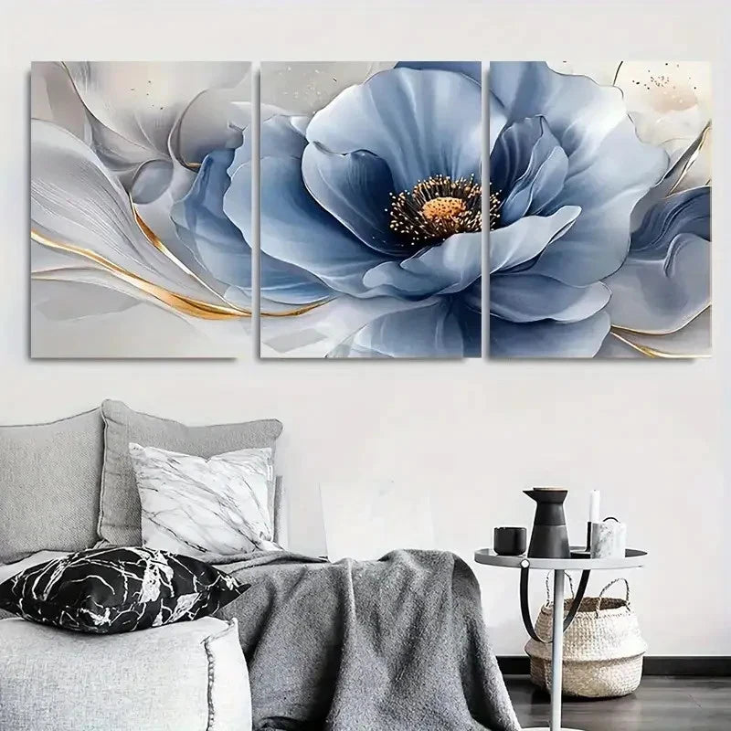 3pcs Golden Accents Blue Poppy Floral Metal Print Ready to Hang Art - Bella Home Decor