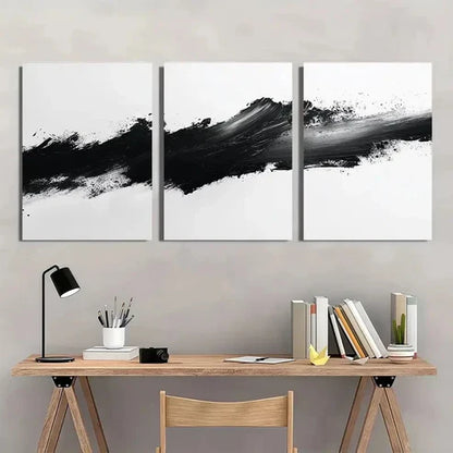 3pcs Black White Abstract Stroke Graffiti  Wall Art Set Canvas Unframed - High Quality Print 100% Australian Made Wall Canvas - Bella Home Decor