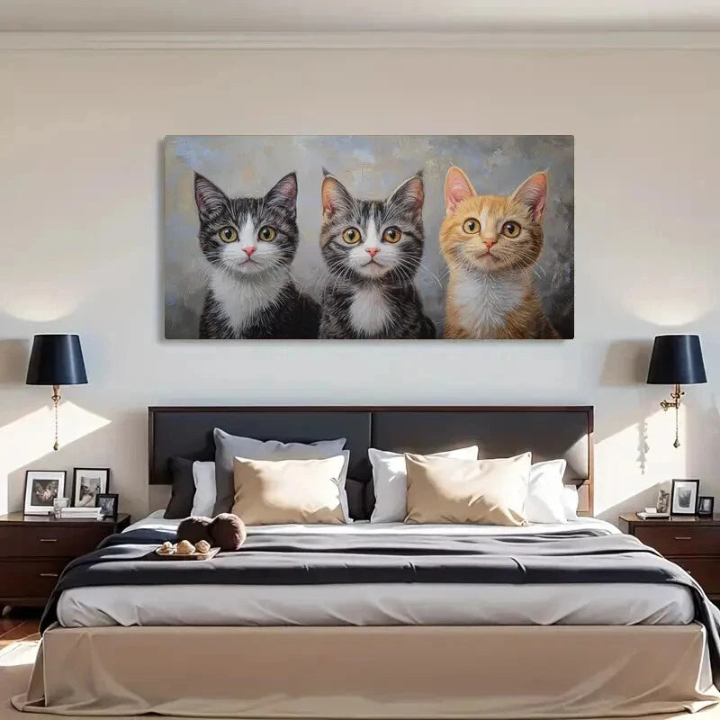 Beautiful Cats Perfects Cute Wall Art Canvas Office Home Room Framed 120x60cm - Bella Home Decor