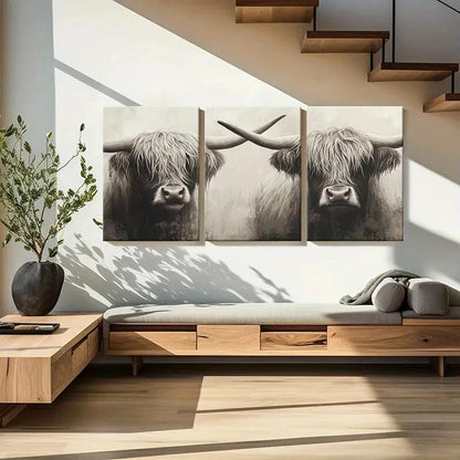 3pcs Highland Cattle Wildlife Painting Art Metal Print Ready to Hang Art - Bella Home Decor