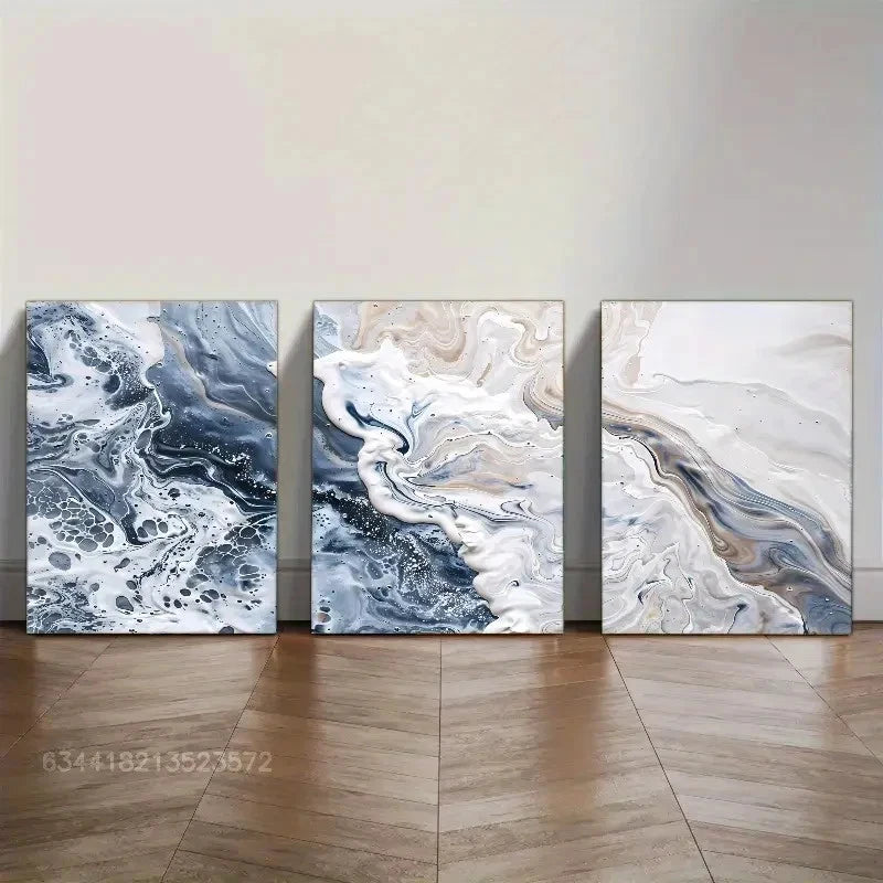 3pcs Blue And White Wall Art Poster Metal Print Ready to Hang Art - Bella Home Decor