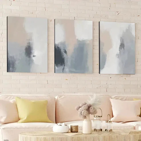 3pcs Abstract Nordic Style Neutral Modern Gray Wall Art Canvas Unframed - High Quality Print 100% Australian Made Wall Canvas - Bella Home Decor