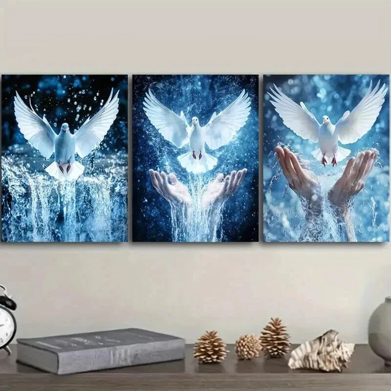 3pcs Peace pigeon on hand Wall Art Set Canvas Framed 50x70cm - High Quality Print 100% Australian Made Wall Canvas Ready to Hang