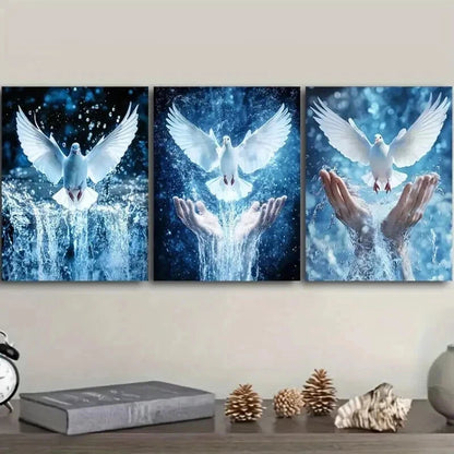 3pcs Peace pigeon on hand Wall Art Set Canvas Framed 50x70cm - High Quality Print 100% Australian Made Wall Canvas Ready to Hang