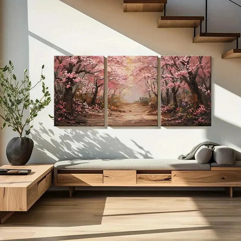 3pcs Spring Blossom Forest Floral Pathway Art Metal Print Ready to Hang Art - Bella Home Decor