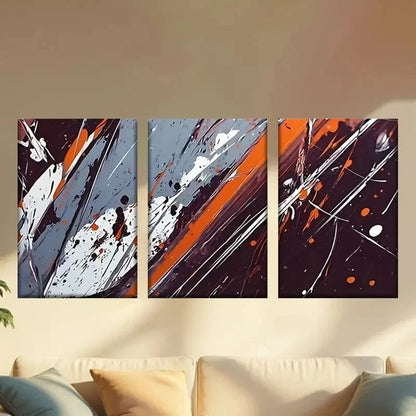 3pcs Painting of Orange And Black Paint  Wall Art Set Canvas Framed 50x70cm - High Quality Print 100% Australian Made Wall Canvas Ready to Hang