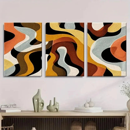 3pcs Humorous Wavy Abstract Pattern Wall Art Set Canvas Framed 50x70cm - High Quality Print 100% Australian Made Wall Canvas Ready to Hang