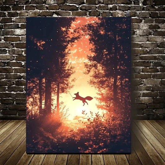 Ethereal Fox Swinging from Trees Painting 40x60cm Metal Print Ready to Hang