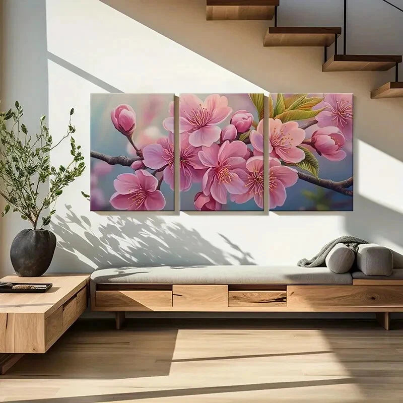 3pcs Pink Blossoms Flowers Spring Nature Metal Print Ready to Hang Art - Bella Home Decor