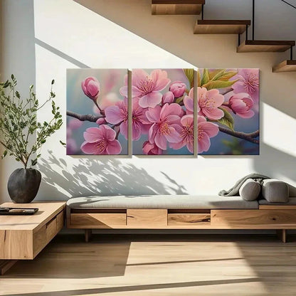 3pcs Pink Blossoms Flowers Spring Nature Metal Print Ready to Hang Art - Bella Home Decor