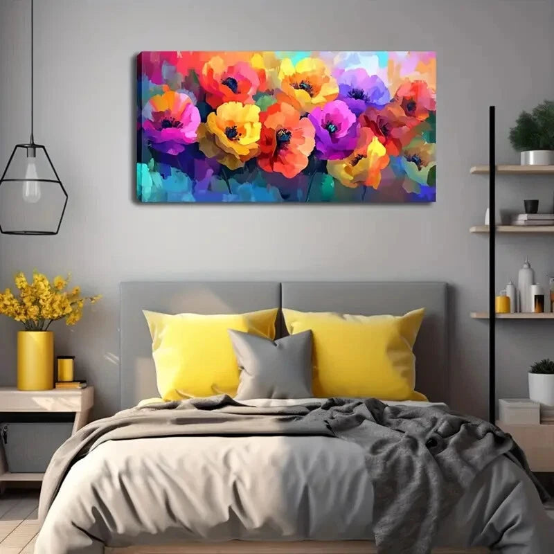 Vibrant Mixed Flowers Floral Wall Art Canvas Office Home Room Framed 120x60cm - Bella Home Decor