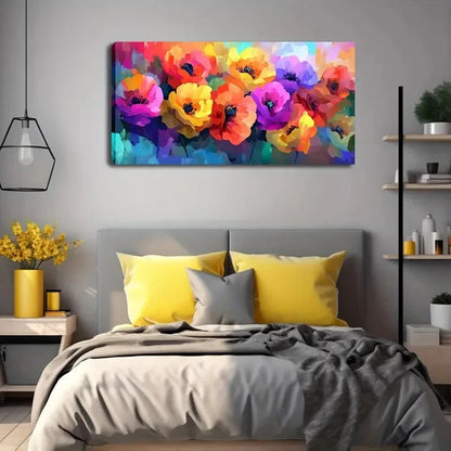 Vibrant Mixed Flowers Floral Wall Art Canvas Office Home Room Framed 120x60cm - Bella Home Decor