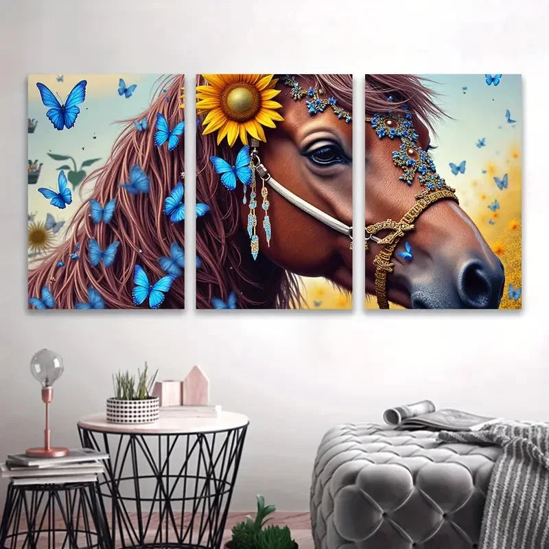 3pcs Horse Surrounded Artwork Wall Art Set Canvas Framed 50x70cm - High Quality Print 100% Australian Made Wall Canvas Ready to Hang