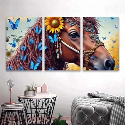 3pcs Horse Surrounded Artwork Wall Art Set Canvas Framed 50x70cm - High Quality Print 100% Australian Made Wall Canvas Ready to Hang