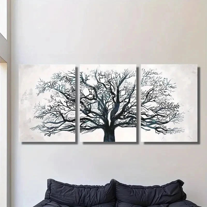 3pcs Abstract Black Tree Branches Metal Print Ready to Hang Art - Bella Home Decor