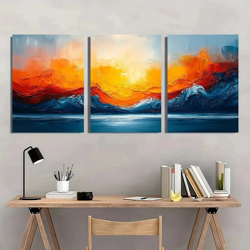 3pcs Multi Color Modern Abstract Painting Wall Art Set Canvas Framed 50x70cm - High Quality Print 100% Australian Made Wall Canvas Ready to Hang
