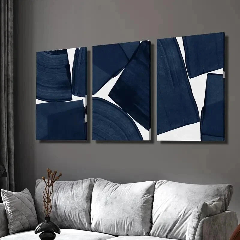 3pcs Blue Tone Geometric Patterns Wall Art Set Canvas Framed 50x70cm - High Quality Print 100% Australian Made Wall Canvas Ready to Hang