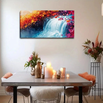 Vibrant Waterfall Scene Foliage Wall Art Canvas Office Home Room Framed 120x60cm - Bella Home Decor