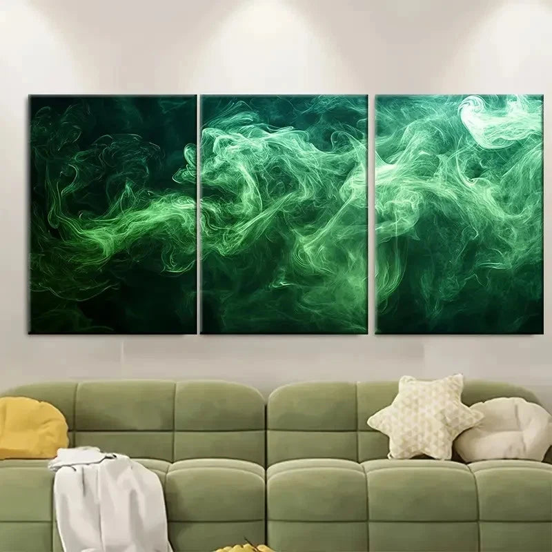 3pcs Enigmatic Green Smoke di  Wall Art Set Canvas Framed 60x90cm - High Quality Print 100% Australian Made Wall Canvas Ready to Hang - Bella Home Decor