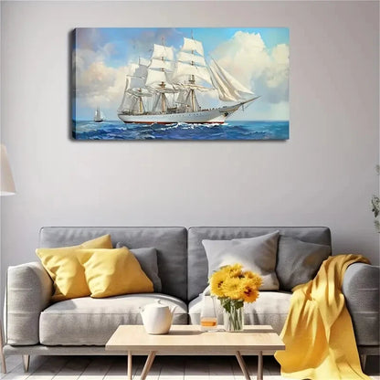 Under A Clear Sky Sailboat Wall Art Canvas Office Home Room Framed 120x60cm - Bella Home Decor