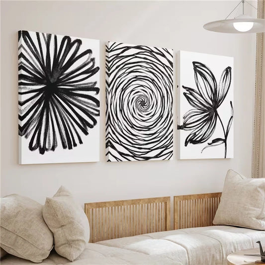 3pcs Black And White Abstract Botanical Wall Art Set Canvas Framed 60x90cm - High Quality Print 100% Australian Made Wall Canvas Ready to Hang