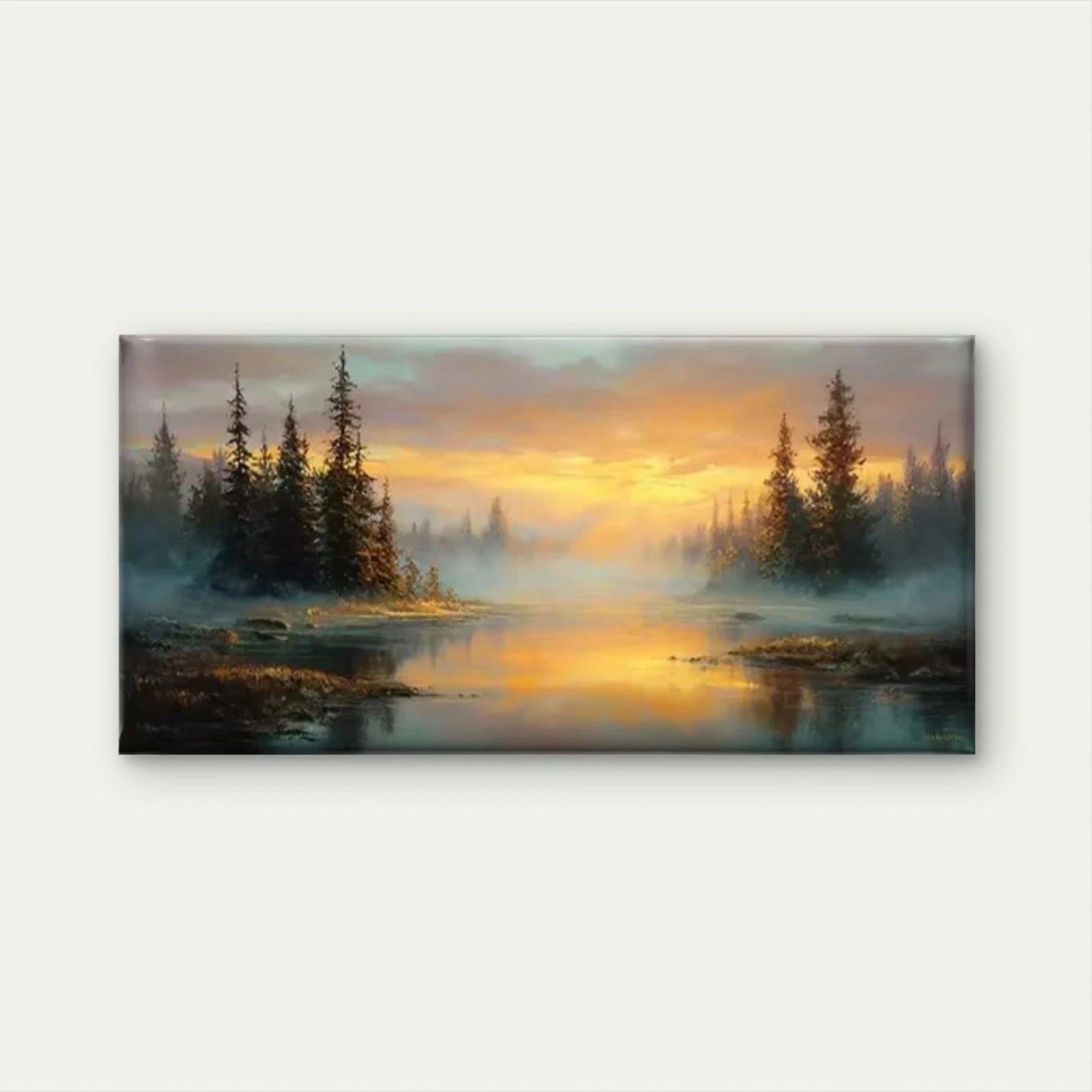 Golden Sunlight & Pine Trees Wall Art Canvas Office Home Room Framed 120x60cm