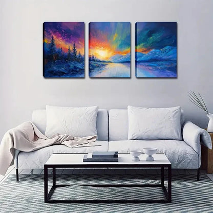 3pcs Colorful Sky And Glacier Wall Art Set Canvas Framed 60x90cm - High Quality Print 100% Australian Made Wall Canvas Ready to Hang - Bella Home Decor