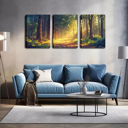 3pcs Sunlight Through The Woods, Wall Art Set Wall Art Canvas Unframed - High Quality Print 100% Australian Made Wall Canvas