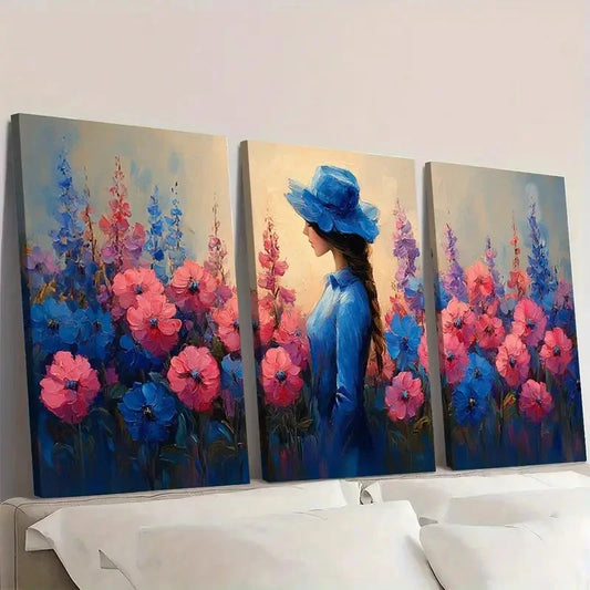 3pcs Print Pink Cleome Painting pp Wall Art Set Canvas Framed 50x70cm - High Quality Print 100% Australian Made Wall Canvas Ready to Hang