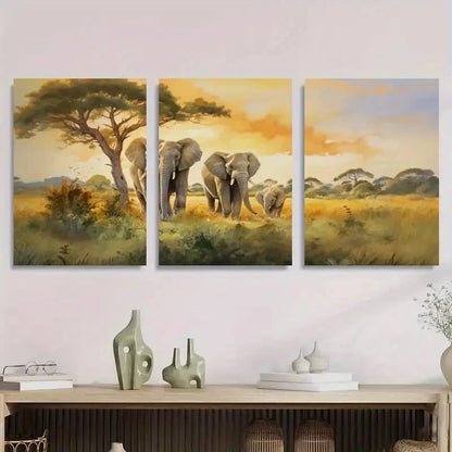 3pcs Majestic Elephants Nature Wildlife Wall Art Set Canvas Framed 60x90cm - High Quality Print 100% Australian Made Wall Canvas Ready to Hang