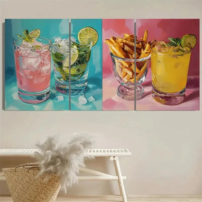 3pcs Margarita And Fries Funny Quirky Bar Art Wall Art Set Canvas Framed 40x60cm - High Quality Print 100% Australian Made Wall Canvas Ready to Hang
