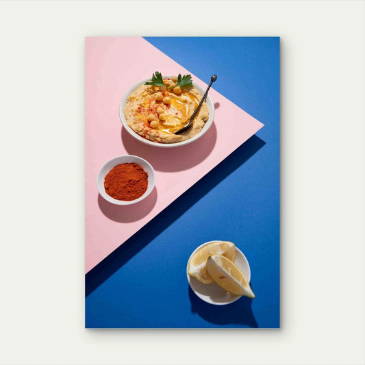 High Angle Hummus With Chickpeas 40x60cm Metal Print Ready to Hang