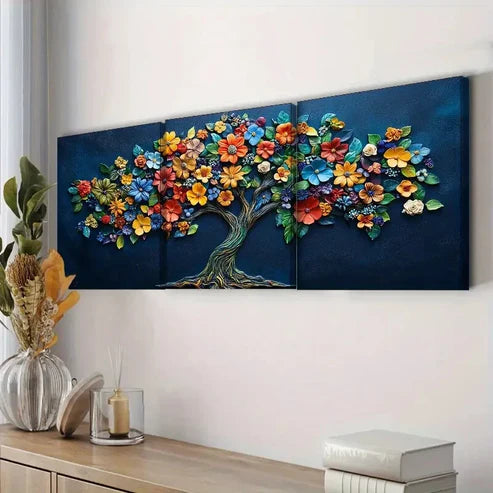 3pcs A Tree of Life Colorful Flowers Wall Art Canvas Unframed - High Quality Print 100% Australian Made Wall Canvas