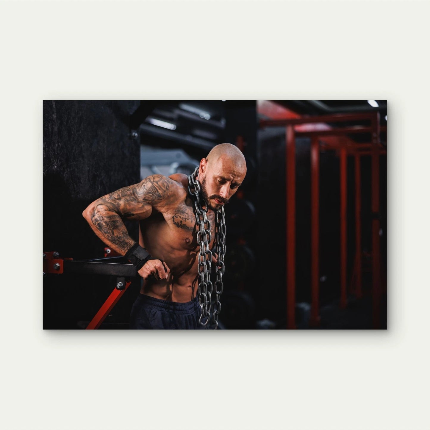 Male Athlete Chain Dips Workout 5mm thick Plastic Poster Ready to Hang 90x60cm