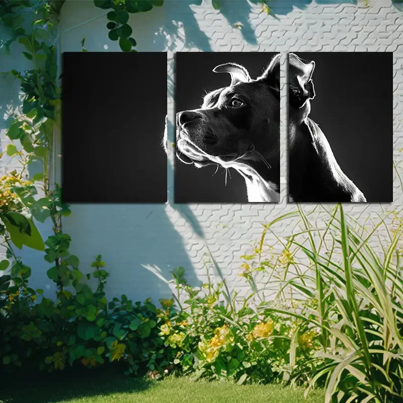 3pcs Black and White Dog Illustration Metal Print Ready to Hang Art - Bella Home Decor